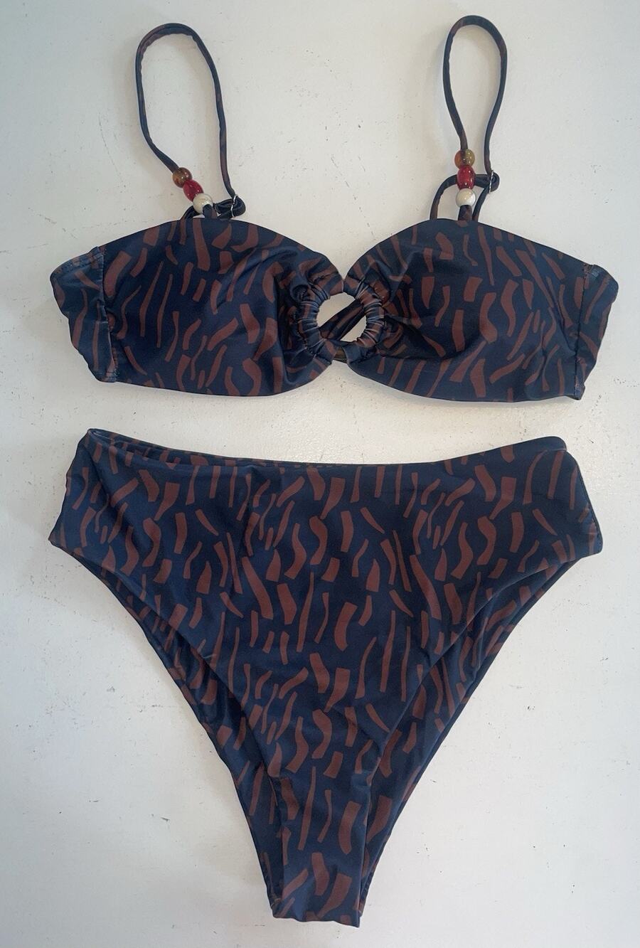 Shein Zebra Print 2 Piece Bikini Set Women Sz Med High Waist Animal Brown Black